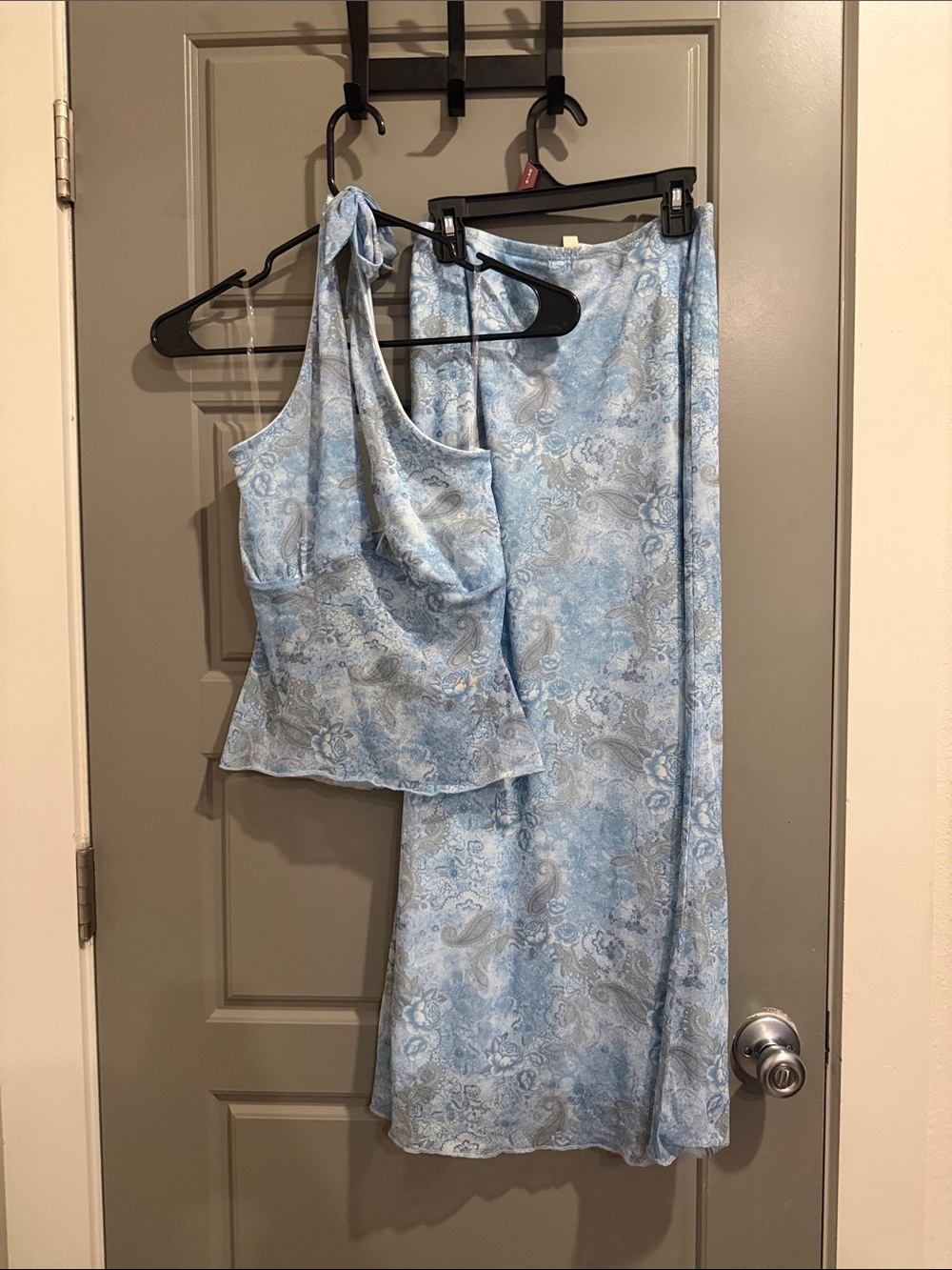 Matching Set: Light Blue Paisley Halter Top & Maxi Skirt